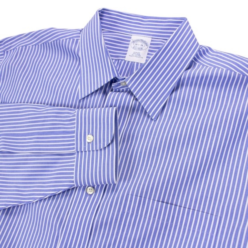 Brooks Brothers‎ Slim Fit Mens Large 16.5 x 35 Blue Stripe Non Iron Dress Shirt